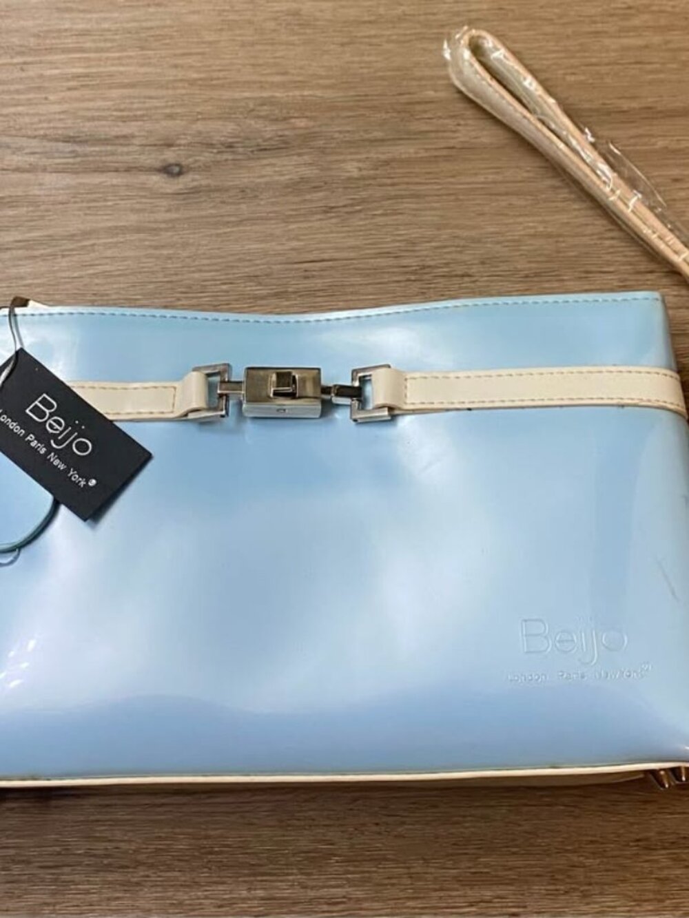 Beijo Iced Baby Blue Wristlet Bag Medium 2-Compartment Buckle Detail Purse